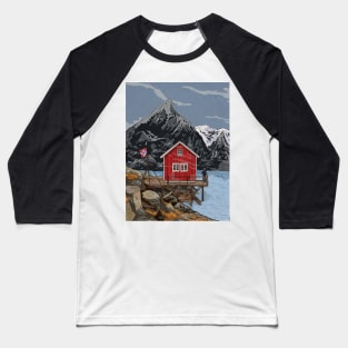 Rorbu Bergen Vestland Norway Illustration Baseball T-Shirt